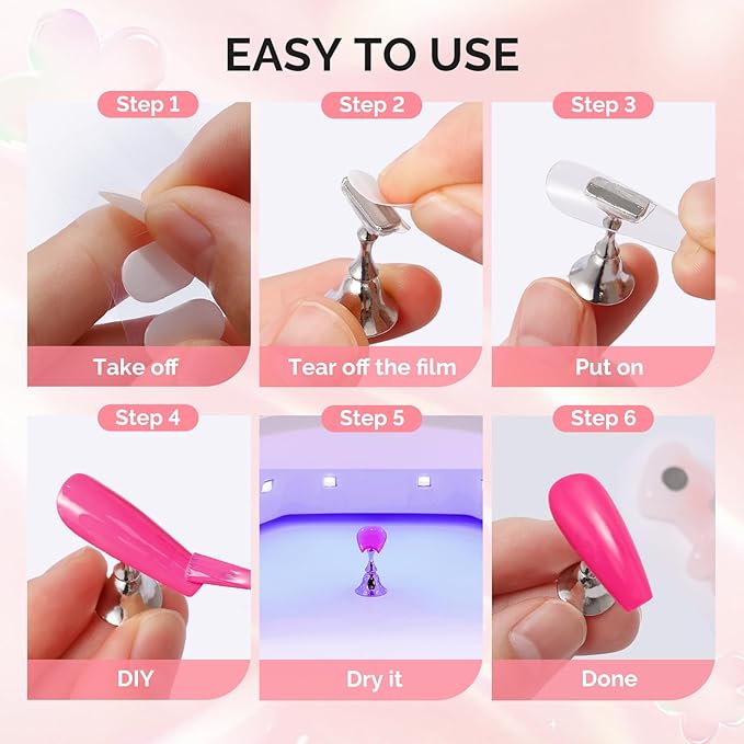 MelodySusie Nail Stand for Press Ons, Flower and Heart Shape Magnetic Base for Painting Display with Brush Holder and 100 Pcs Reusable Double-Sided Tape for Home DIY Salon Supplies, Pink and Coffee