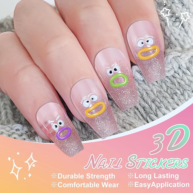 6 Sheets Expression Face Nail Stickers,Weird Mouth Nail Art Sticker,Colorful Cute Animal Monster Eyes Jelly 5D Embossed Art Nail Stickers Designs for Women Girls DIY Nail Art Decoration 807-16