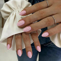 KQueenest Press On Nails Short - Light Baby Pink Press On Nails Oval, 32 Pcs 16 Sizes Natural Short Fake Nails Press ons Almond, Reusable Glossy Gel Glue on Nail with Glue for Everyday Office Wear