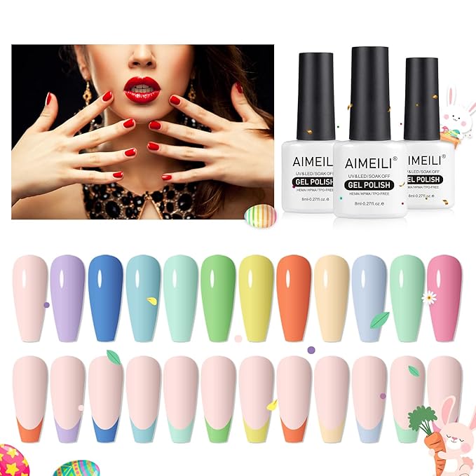 AIMEILI Soak Off Spring Summer Gel Polish Easter Pastel Pink Yellow Blue Purple Gel Nail Polish Easter Decorations Nail Art Color Set Of 12pcs X 8ml - Kit Set 9