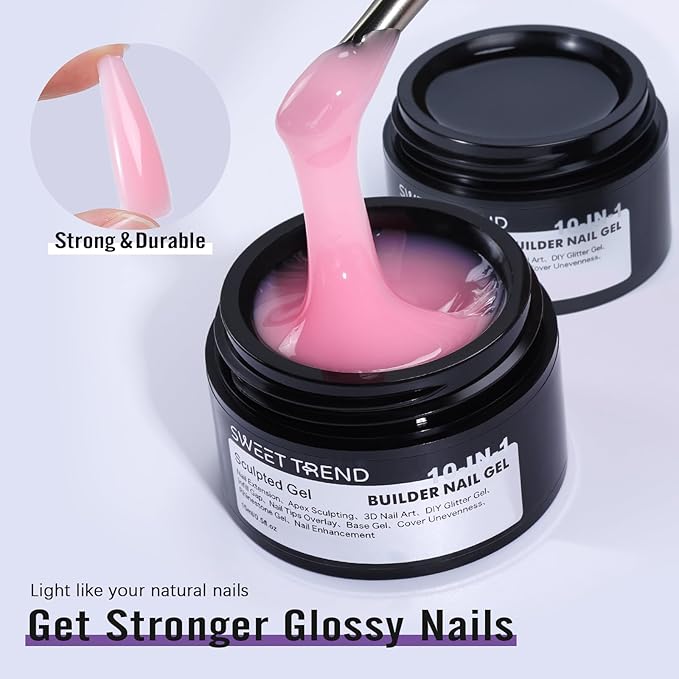 Builder Gel for Nails Kit - 10-IN-1 6 Colors Thickening Nail Set White Clear Soft Pink Rose Nude Coffee Hard Scuplted Gel for 3D Extension Sculpting Tips Base Rhinestone Soak Off UV/LED Manicure
