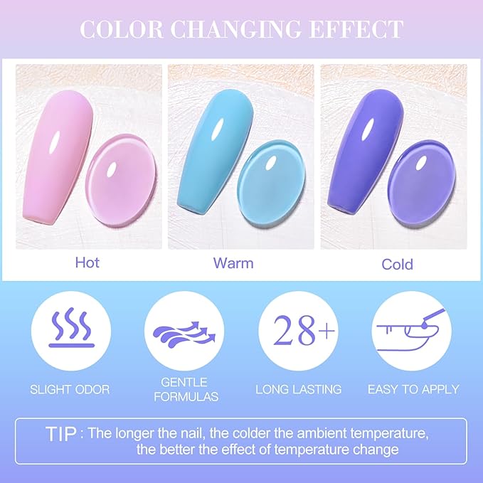 MEET ACROSS Color Changing Gel Nail Polish Set of 12 Temperature Changing Colors Gel Polish Including Pink Purple Orange Mood Changing Gel Manicure Kit for Nail Art Home DIY