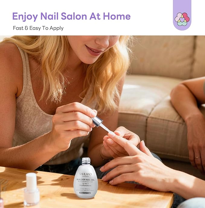 SAVILAND 12 in 1 Clear Builder Nail Gel: HEMA-Free Builder Gel for Nail Extensions & Sculpting False Nails Base Coat for Sculpting Extensions & Long-Lasting DIY Salon Manicure UV LED Lamp Needed