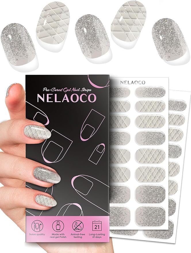 Nail Polish Strips – 32PCS UV Free Salon Quality Wraps, Long Lasting Gel Nail Stickers for Women (Snow Bloom)