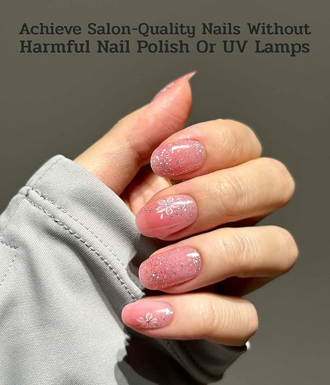 Nail Polish Strips (No UV Lamp Needed) - 22 Pcs Salon Quality Gel Nail Stickers - Long Lasting Wraps (Pink Fizz)