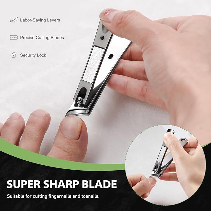 BALUCA Slanted Blade Ingrown Toenail Clippers for Thick Toenails, Angled Toe Nail Fingernail Cutter Trimmer for Seniors and Men - Black