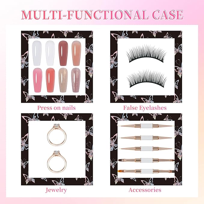 ANGNYA 72PCS Empty Press On Nail Packaging Box Contains 35PCS Butterfly Press On Nail Boxes, 35PCS White Display Cards, 2PCS Double Sided Tapes, Nail Tip Storage Case for Press-on Nail Business