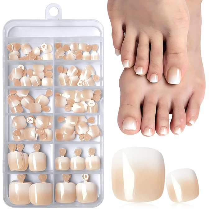 120PC Ombre Press on Toenails for Women Fake Toe nail Press ons Acrylic Toe Press on Nails Set, Ombre Press on Toe Nails Press on Fake Toenails Press ons Acrylic Toe Nail Tips Kit&Glue Tab-K