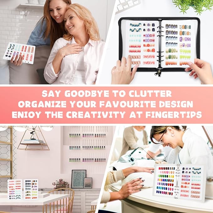 KEIFIN 6 PCS Blank Refill Sheets for Press On Nail Storage Organizer Binder A5 Plastic Insert Pages for Fake Nail Swatch Container Book Polish Color Display Holder with 60 Pcs Tape Strips (WHITE)