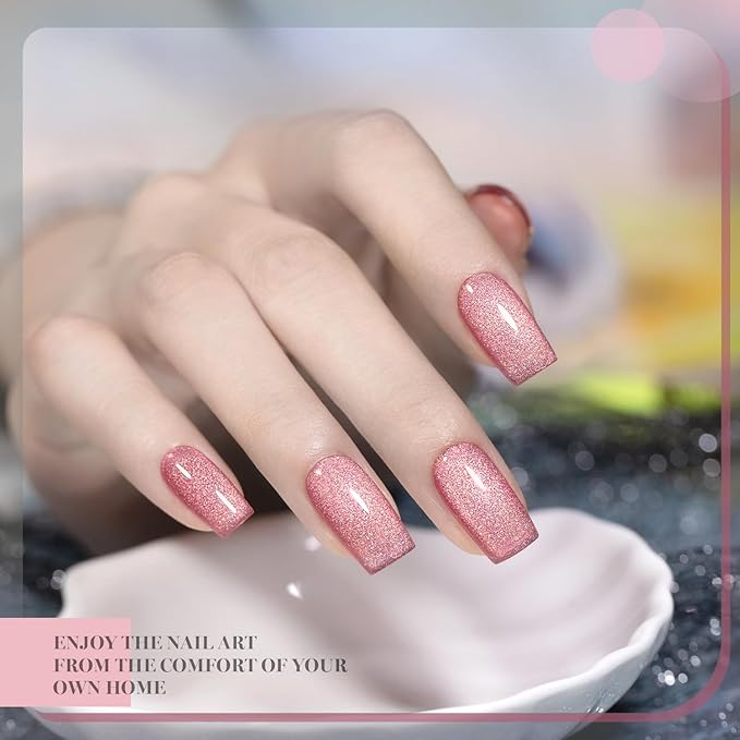 RARJSM Diamond Cat Eye Gel Nail Polish Set 6pcs Silver Pink Red Purple Blue Light Gold Glitter Sparkle Cateye Gelpolish with Magnet Stick Soak off Curing Requires Home Salon