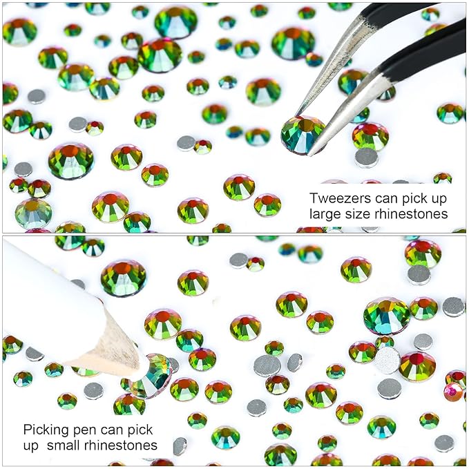 4240Pcs Flatback Rainbow Rhinestones Glass Crystal Gems for Nail Art Face Makeup Sparkly Round with Tweezers and Picking Pen (SS6~SS20 Set)