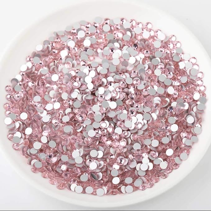 Beadsland Flat Back Crystal Rhinestones Round Gems for Nail Art and Craft Glue Fix, Light Pink, 1.9-2.1mm, SS6/1440pcs