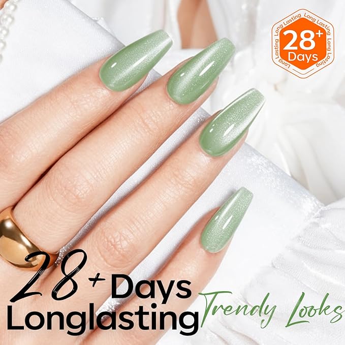 modelones Green Cat Eye Gel Nail Polish Glassy Magnetic Glitter Holographic Mint Green Grape Reflective Translucent Gel Polish Jelly Translucent UV Gel Manicure 15 ML