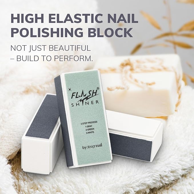 Flash Shiner® Block – 3-Way Nail Buffer (Gray/Black, Green & White) – Professional Nail Buffer for Natural Shine – Smooths, Conditions & Polishes – Manicure Tool for Home or Salon Use (Pack of 12)
