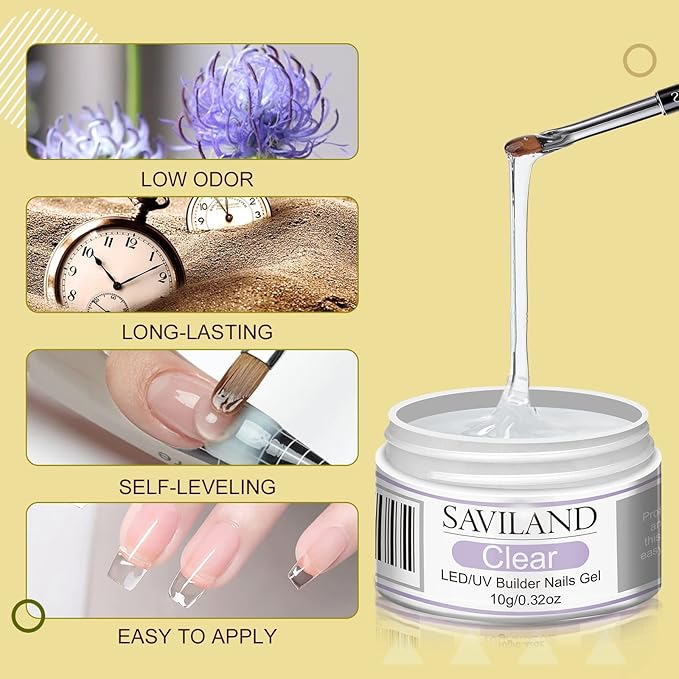 SAVILAND Builder Nail Gel Kit: 4 Colors Thickening Builder Nail Gel Clear White Pink Nudes Nail Strengthener Soak Off U V Extension Gels with 100PCS Forms Brush Pen Manicure Tools Home Salon DIY