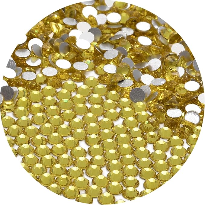 NCB 3000pcs Flatback Round Glass Nail Art Rhinestones Crystal for DIY Making Accessories Shoes, Clothes, Face Art, Bags, Manicure (Citrine, SS6 3000pcs)