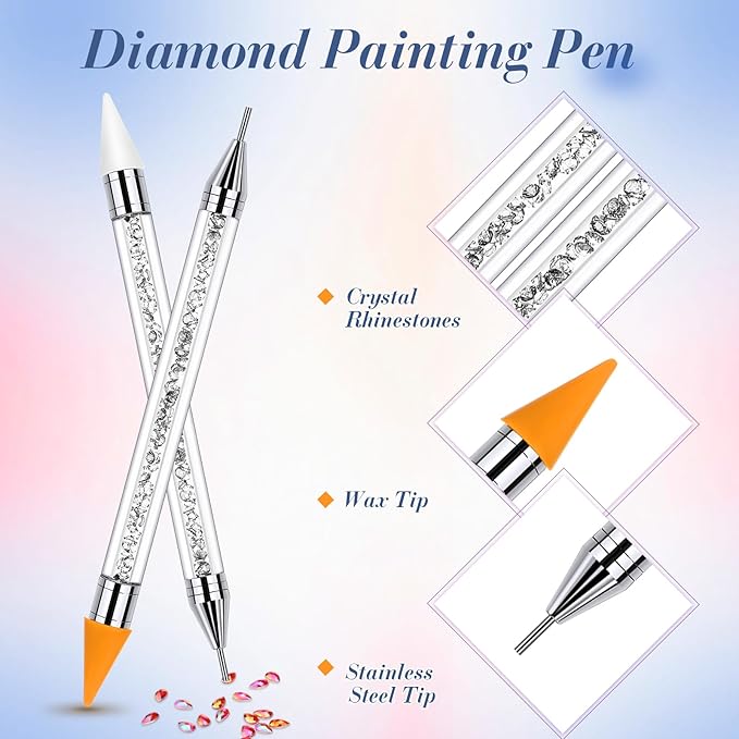 Tatuo 2 Pieces Rhinestone Picker Dotting Pen, Dual-ended Rhinestone Gems Crystals Studs Picker Wax Pencil Pen Crystal Beads Handle Manicure Nail Art DIY Decoration Tool (White)