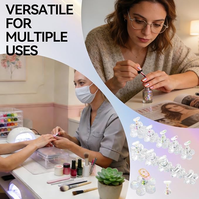 Nail Stand for Press On Fake Nails Painting Display Practice, Powerful Magnetic Nail Holder for Design, Flower Nail Stand with 200 PCS Double-Sided Tapes, Nail Tools for Home Salon (White)