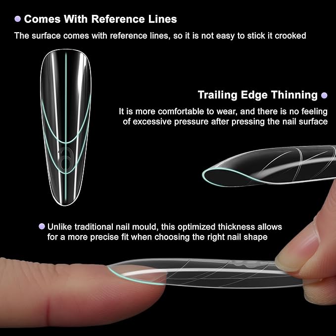 VOCOSTE 240pcs Sandwich Dual Nail Forms, Almond Round Nail Art Tools for Quick Nail Extension, 15 Sizes Plastic Reusable Form, Long Nails DIY Salon & Bride Party Manicure Kits