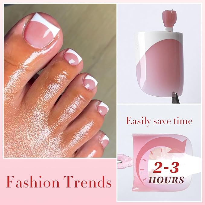 150pc White French Tips Press on Toenails Women Fake Toenail with Glue Tab, Berry Pink Toe Nail Press ons Nails Short Square Fake Toe Nail Tips French Glue on Toenails Stick Acrylic Toes Nails Kit