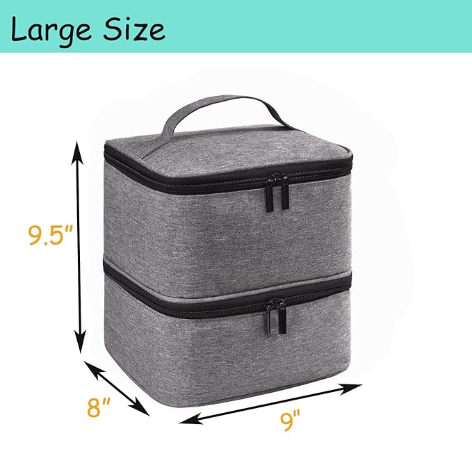 Nail Polish Organizer - Holds 30 Bottles & Nail Lamp, Double-Layer Nail Organizers and Storage, Nail Polish Bag with Handle Nail Travel Case for Nail Tech (Grey)