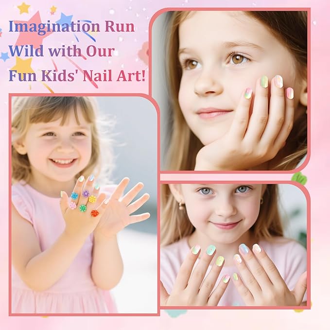 SIUSIO 120Pcs 5 Pack Press on Nails kids Children Acrylic Fake Nails Cute Pre-glue Full Cover Gradient Color Rainbow Short Stick On False Nail Art Kits Set for Kids Little Girls - Gradient Paradise