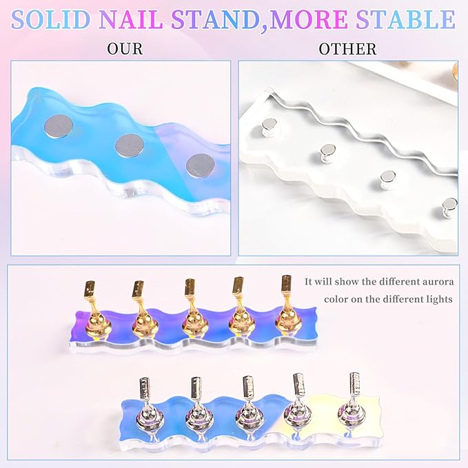 ANGNYA Nail Stand for Press on,2 Set Aurora Nail Holder for Painting Nails Press on Nail Stands with 96 Pcs Reusable Sticky Putty for Nail Art Display Home & Salon Use