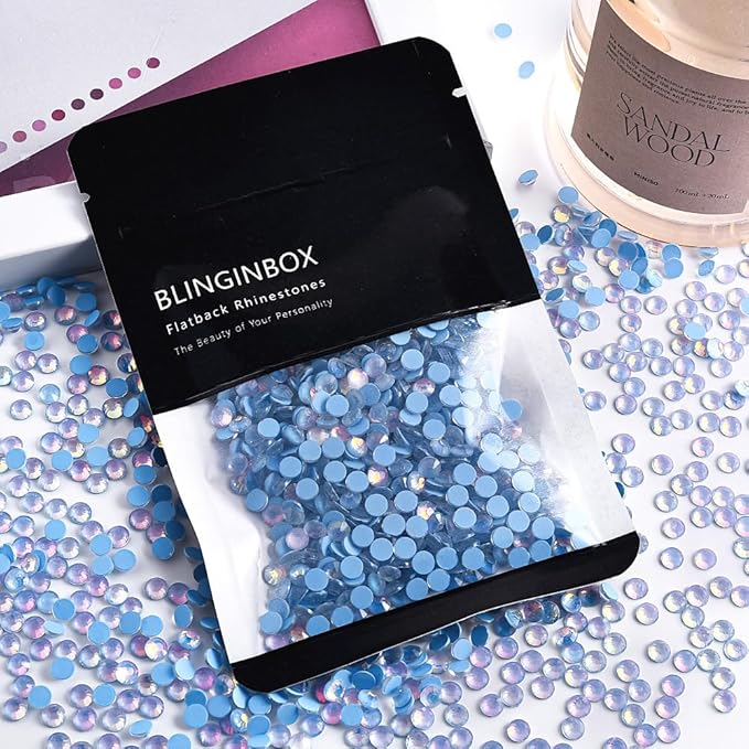 Blinginbox Flatback Rhinestones Round Gems, 288pcs Luminous Series Glass Stones Neon Gems Non Hotfix Crystal Rhinestones for Nail Charms Crafts Clothes Tumblers,Lt.Sapphire Luminous Opal,SS30.
