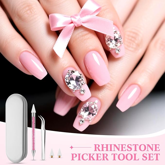 Tatuo Rhinestone Picker Tool Set Wax Pen for Rhinestones Diamond Art Painting Dual Head Dotting Pen with 2 Extra Wax Tips and 1 Nail Art Tweezer for Nail Arts DIY Crafts(Light Pink)