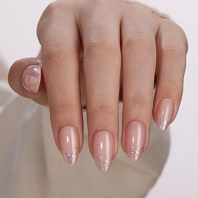 VSALON Press On Nails Short Almond, Aurora Gold French Tip Fake Nails 3D Sculpting Design Glue On Nails With UV Glue, Reusable Stick On Nails Fall Wedding Gift 16 Sizes - 32 Pcs Kit