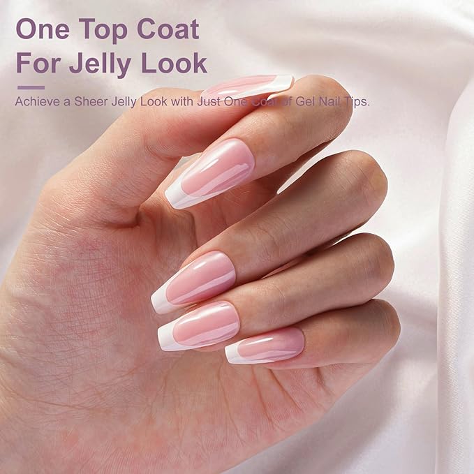 Gel French Tip Nails Long Coffin French Tip Press on Nails SXVME White French Nail Tips 300Pcs Pre-applied Tip Primer Natural Pink Fake Nails Extensions Gel Nail Kit for Women Girls DIY