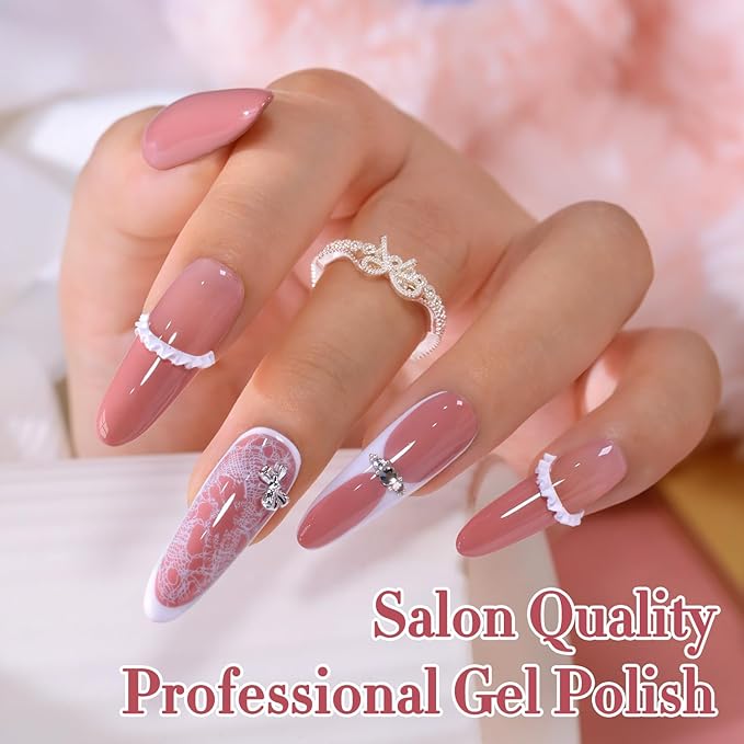 Double Rhythm 0.5 Oz Gel Nail Polish Neutral Natural Same Color Same Bottle Translucent Light Milky Pastel 15ML Manicure French Design Art DIY at Home (Peach Purple-A1517)