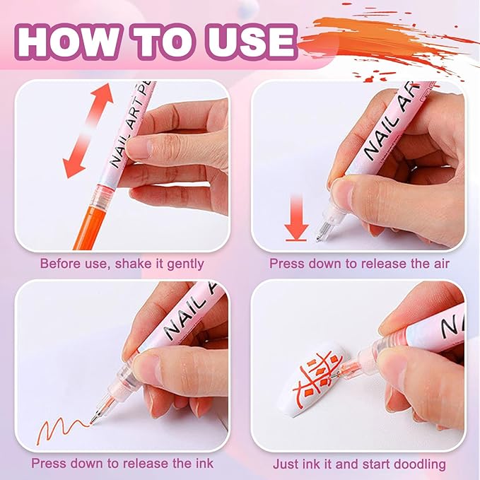 Nail Art Pens Set, 12 Color 0.5 MM Nail Art Markers Nail Polish Pens Drawing Painting Point Liner Painted Kit, Waterproof and Quick-drying Nail for DIY Design Manicure Tools