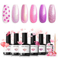 modelones Gel Nail Polish Set, 6 Colors Valentine's Day Pink Gel Polish Glitter Hot Pink Purple Shades Mermaid Love-heart Glitter Gel Polish Shimmer Galaxy Soak Off Nail Art DIY Gift For Women Girl