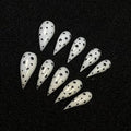 Handmade Long Curved Press on Nails Luxury Black Polka Dot Fake Nail with Designs Eagle Claw Extra Curved Press on Nails Full Cover Artificial Acrylic Nail Stick on Nails for Women (Size M)