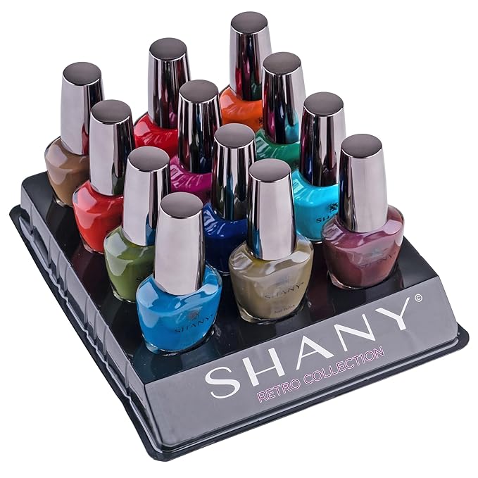 SHANY DIY Nail Polish Set - Quick Dry Nail Lacquer Kit, Vibrant & Colorful DIY Collection, Semi Glossy, Shimmery & Matte Finishes - Full Size - 12 Colors - Retro