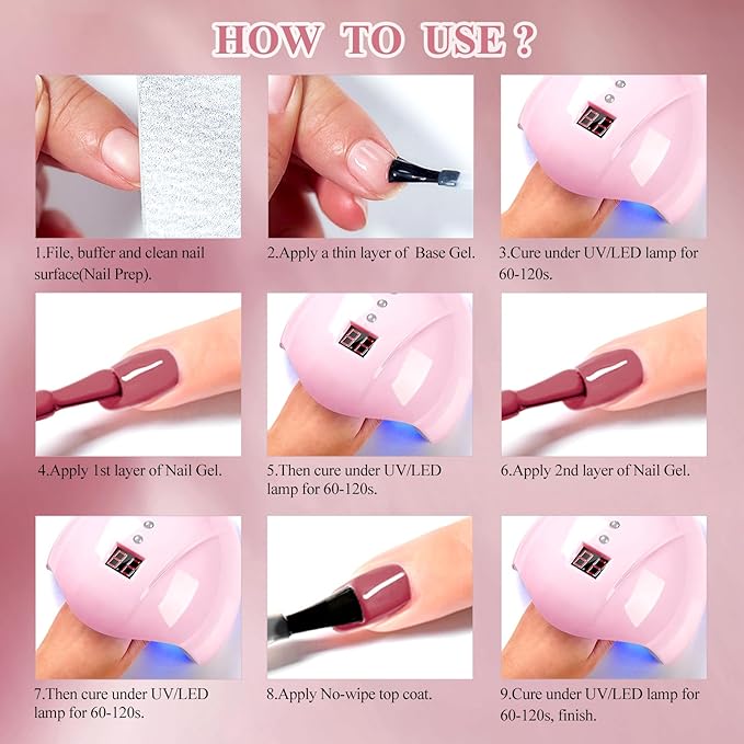 MTSSII 8 Colors Gel Nail Polish Set, Fall Colors Nude Pink Burgundy Glitter Brown Gel Polish Set Long-Lasting Uv Lamp Cured Soak off Nail Art Kit for Home Nail Salon