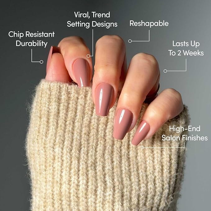 Glamnetic Press On Nails - Mauve Affair | Medium Coffin Muted Purple Fake Nails, Salon Quality Nails | 15 Sizes - 30 Nail Kit with Glue
