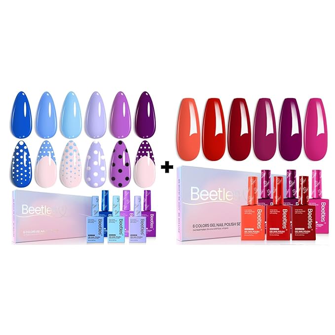 Beetles Gel Nail Polish Set - 6 Colors Hema-Free 15ML Full Size Baby Blue Purple Kit Wisteria with Red Winter 6 Burgundy Orange Pink 15ML