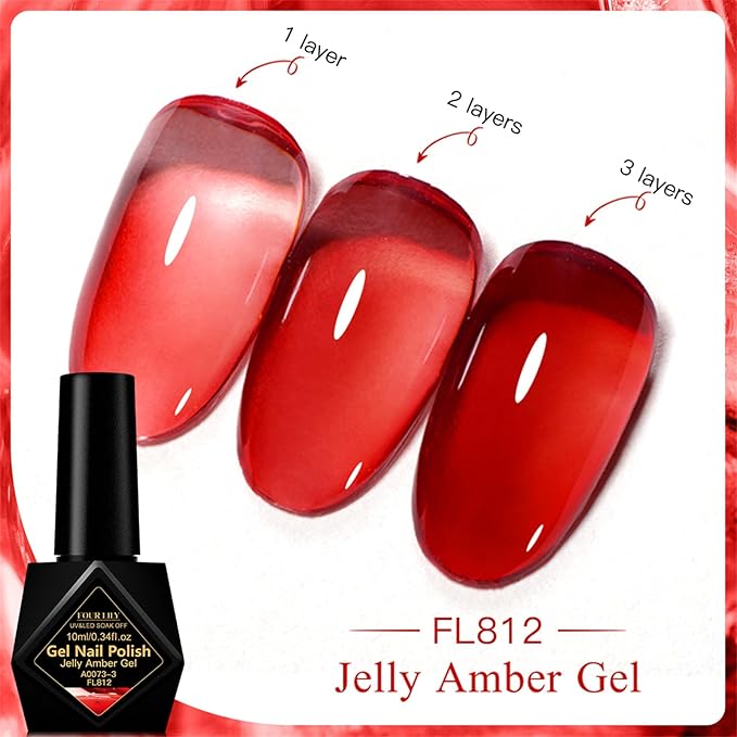 Jelly Gel Nail Polish Kit- 18 Trendy Bright Colors Sheer Pink Amber Soak Off UV/LED Lamp Curing, Chip Resistant & High Shine, DIY Home Manicure & Salon Use for Women & Teens