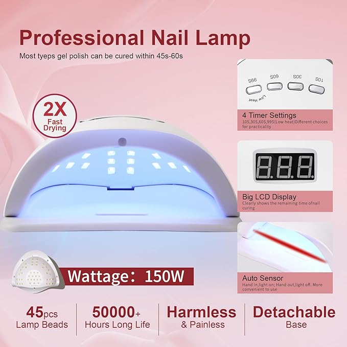 43 Pcs Gel Nail Polish Kit with U V Light 20 Colors Gel Polish Nail Kit All Season 180W UV Nail Lamp Base Top Coat Gel Nail Set Nail Art Tools