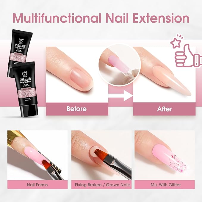 ROSALIND Nude Pink Poly Extension Gel, 60ml/2 oz Purple Nude Poly Nail Gel Building Enhancement for Nail Thickening Decoration for Fall Colors, Easy to DIY Use at Home Need UV Lamp