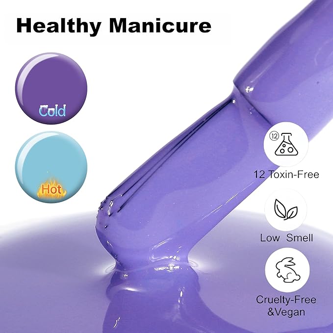 YTD Likomey Color Changing Gel Nail Polish,15ml Mockingbird Egg Blue To Purple Mood Temperature Change Colors,Fall Winter Thermal Ombre UV Manicure Pastel UV Nail Varnish,WB343