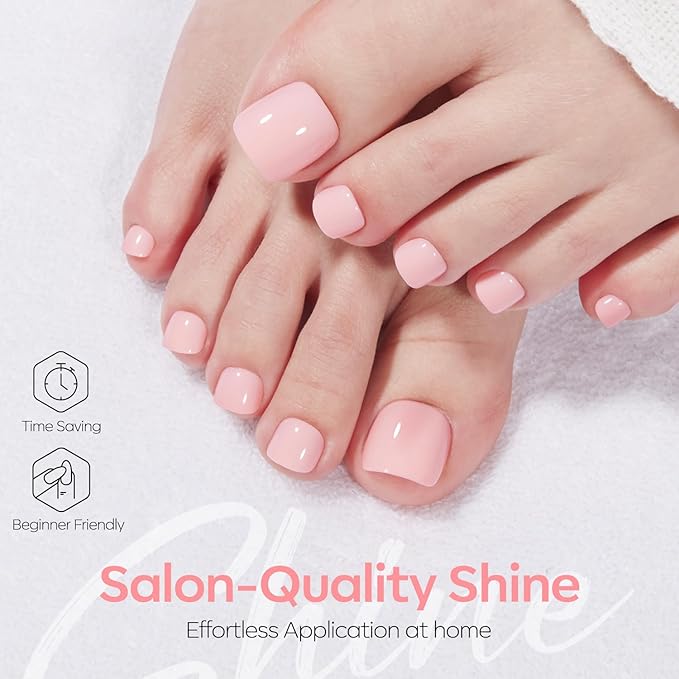 Modelones Press on Toenails Short, Soft Pink Toe Press on Nails Square, Reusable Nail Kit with Nail Glue Adhesive Tabs Mini Nail File, Toe Nails 36Pcs 18Sizes, Spring Women Girl Gift