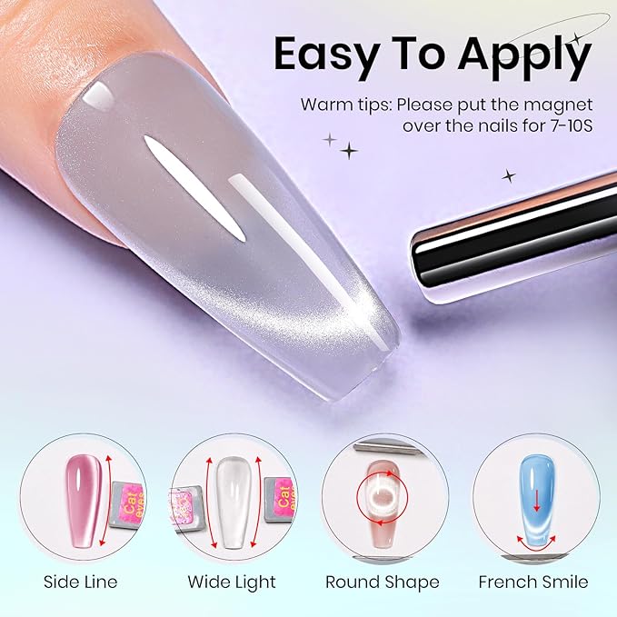 Moonlight Cat Eye Gel Nail Polish and Chameleon Magnetic Nail Polish Cat Eye Gel 12 Colors Cateye Gels Polish with Magnetic Stick Galaxy Wide Cateye Effects for Home DIY Manicure