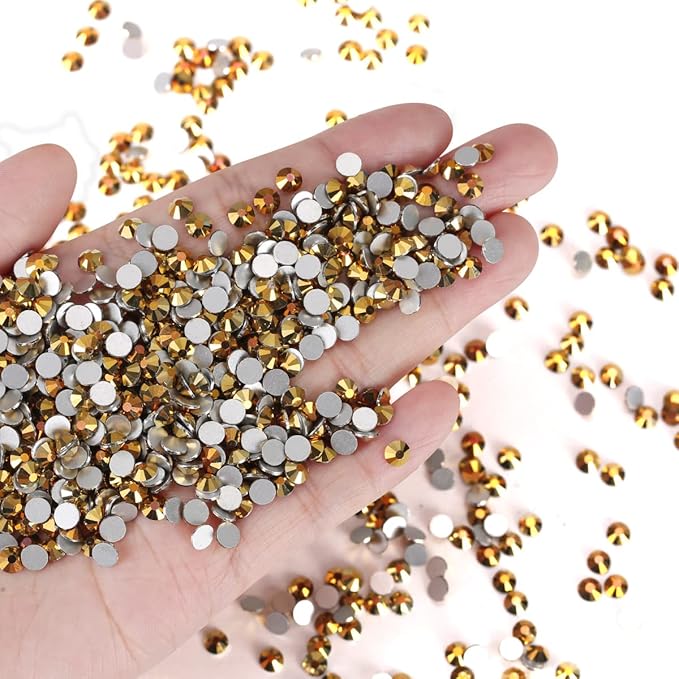 Novani Rhinestones Flatback Rhinestones Glass Gems Stones Jewels Round Gemstones Non-Hotfix Crystal for Crafts,SS16,1440 Pieces,Gold