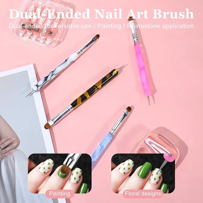 4 Pcs French Brush for Nails French Tip Brushes Nail Art Supplies for Design Builder Gel Dotting Tools Kit Small Nail Brush to Clean Up Detail Painting 3d Acrylic Brushes Professional Manicure