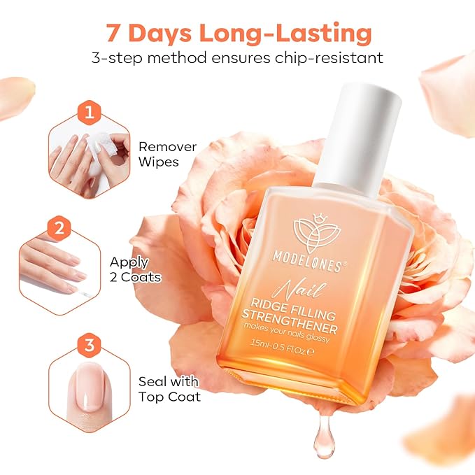 modelones Nail Strengthener and Growth Nude Pink Nail Polish Scented Nail Repair for Damaged Nails Hardener Extra Strong and Growth for Women Nail Care Natural Concealer Foundation 15 Ml 0.5 Fl Oz