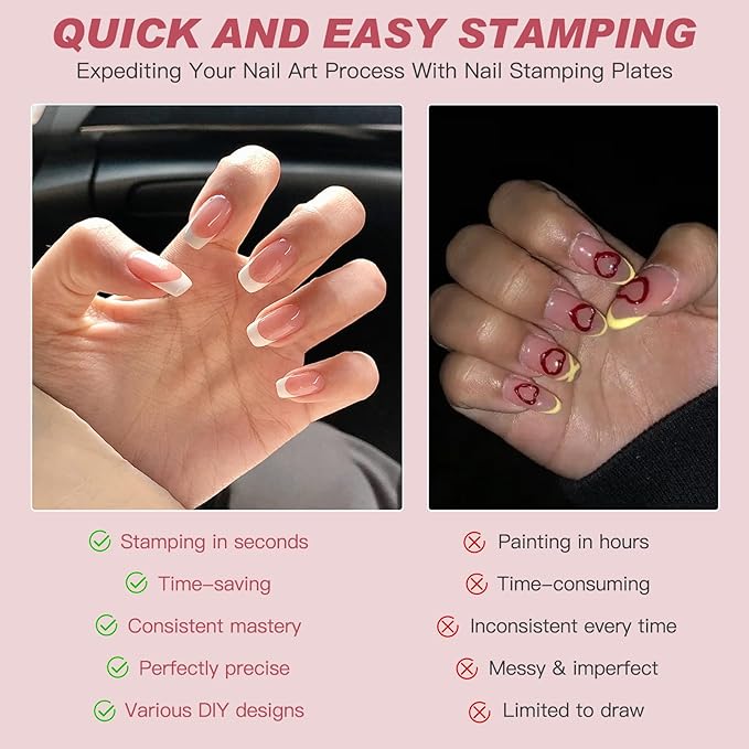Biutee Nail Stamping Plates 2Pcs French Tip Stamp Plate 110 Patterns Nail Stamping Kit With Silicone Stamper Scraper Large Lace Line Flower Nail Art Stamping Template Holiday Gift for Women