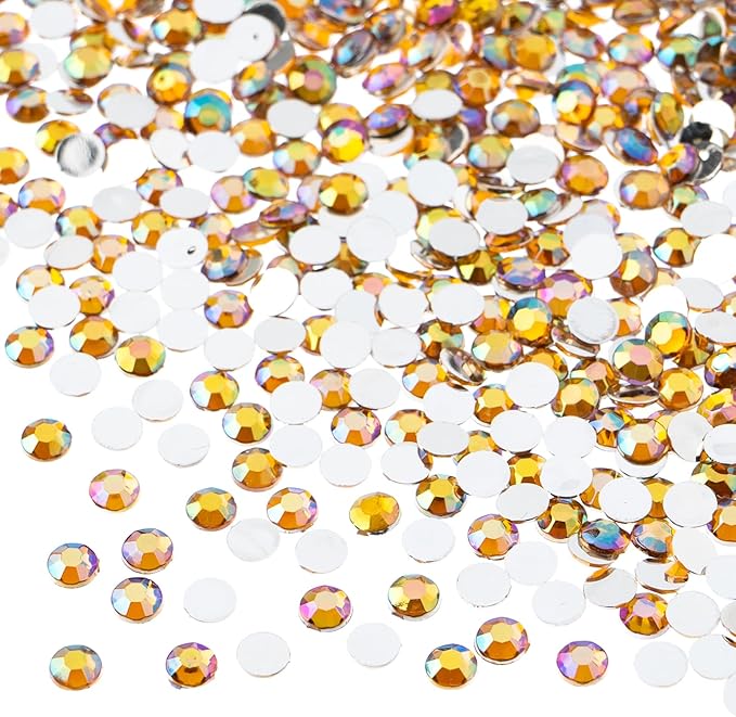 John Bead 2000 Pieces 4mm (SS16), Gold AB, Acrylic Round Flat Back Rhinestones for Jewelry Making, DIY Crafts, Nail Art, Face Makeup, Clothes